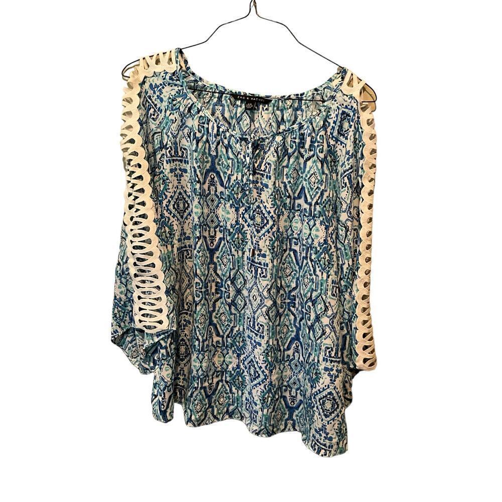 Zac & Rachel Top Women's Large Blue Printed 100% Polyester Long Sleeve Pullover